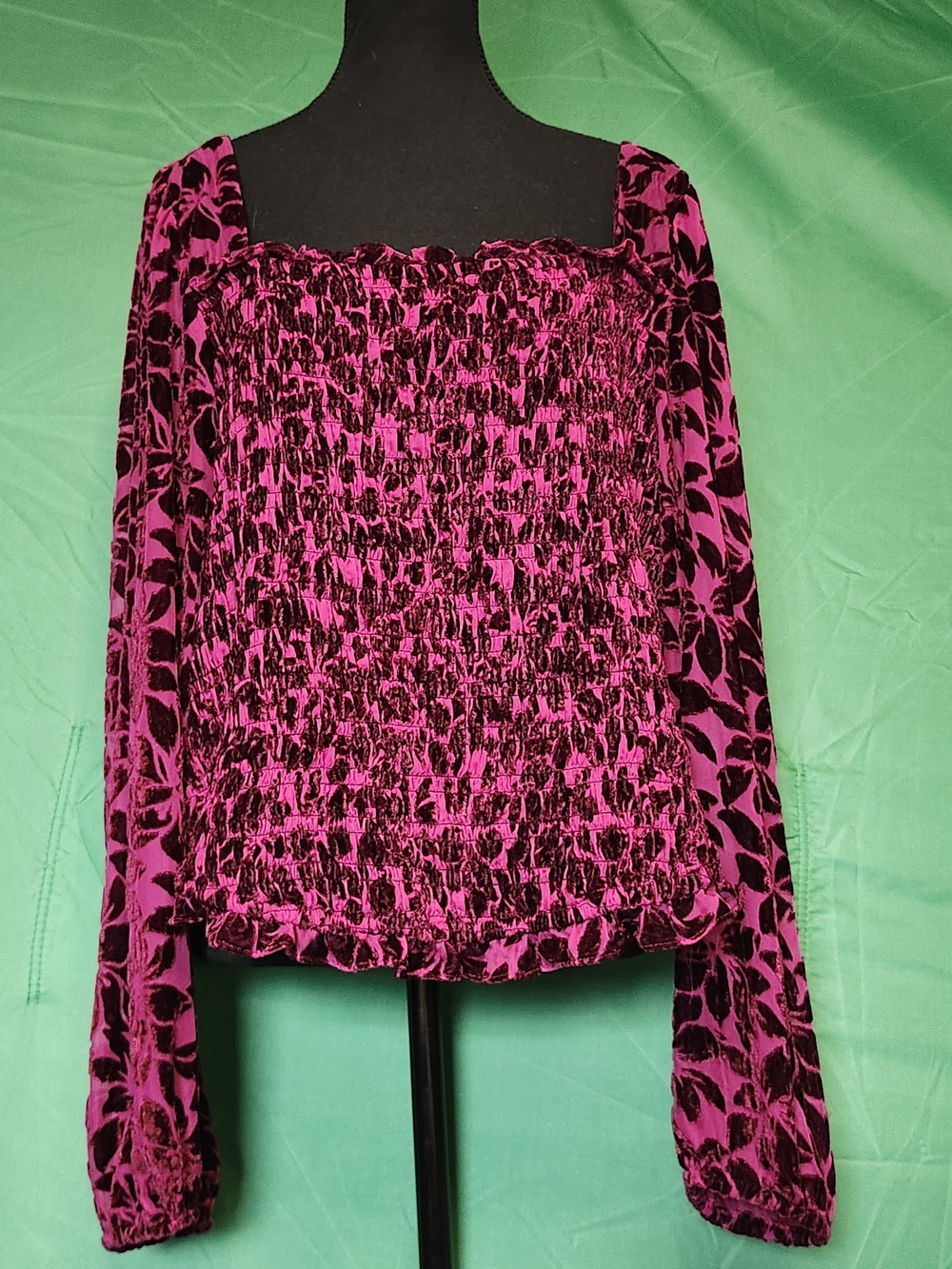 Velvet Smocked Blouson Sleeve Top